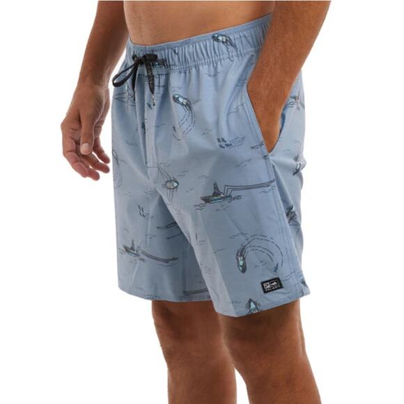 Pelagic Slate The Dockside Trollin Gamefish Elastic Waist Shorts 18" Size S - Picture 8 of 8